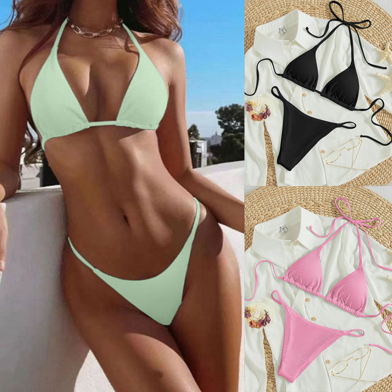 High-Waist Hanging Neck Tie Bikini for In Water Adventures – Trendy Swimsuits