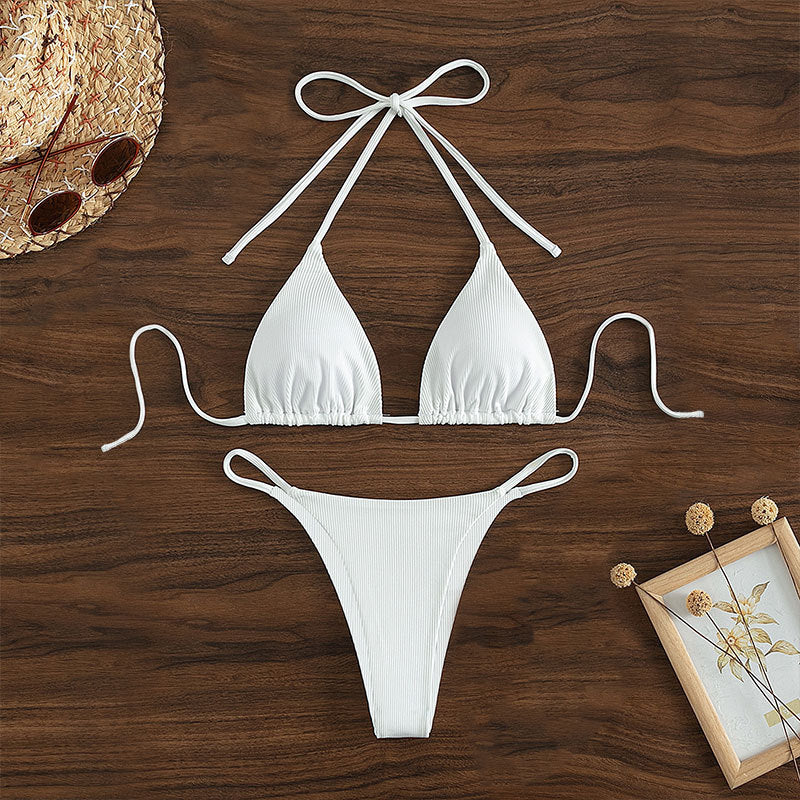 High-Waist Hanging Neck Tie Bikini for In Water Adventures – Trendy Swimsuits