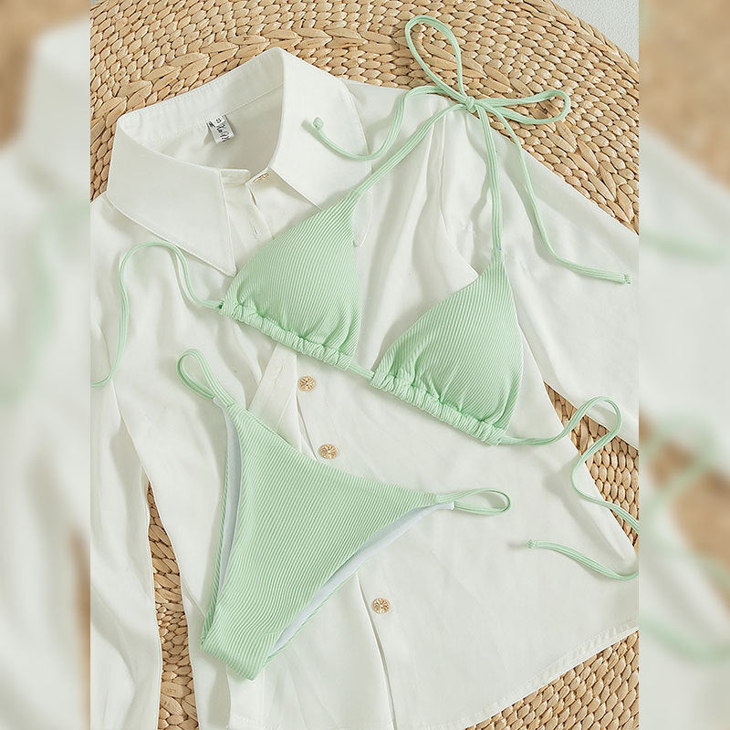 High-Waist Hanging Neck Tie Bikini for In Water Adventures – Trendy Swimsuits