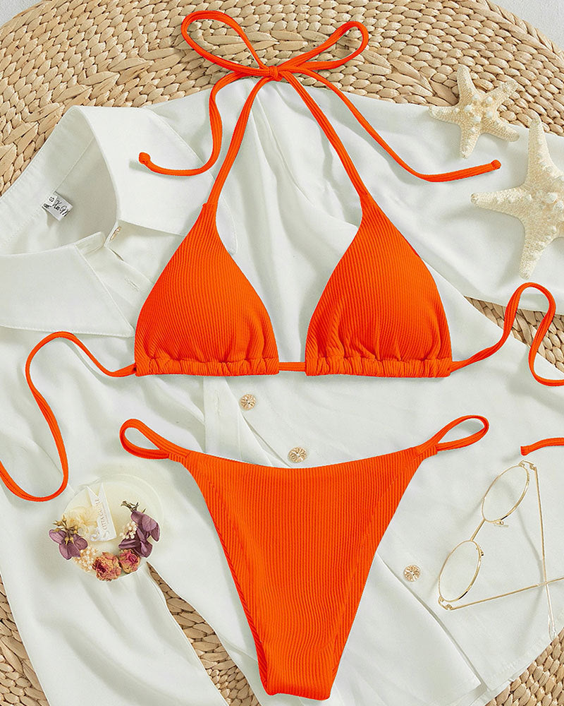 High-Waist Hanging Neck Tie Bikini for In Water Adventures – Trendy Swimsuits