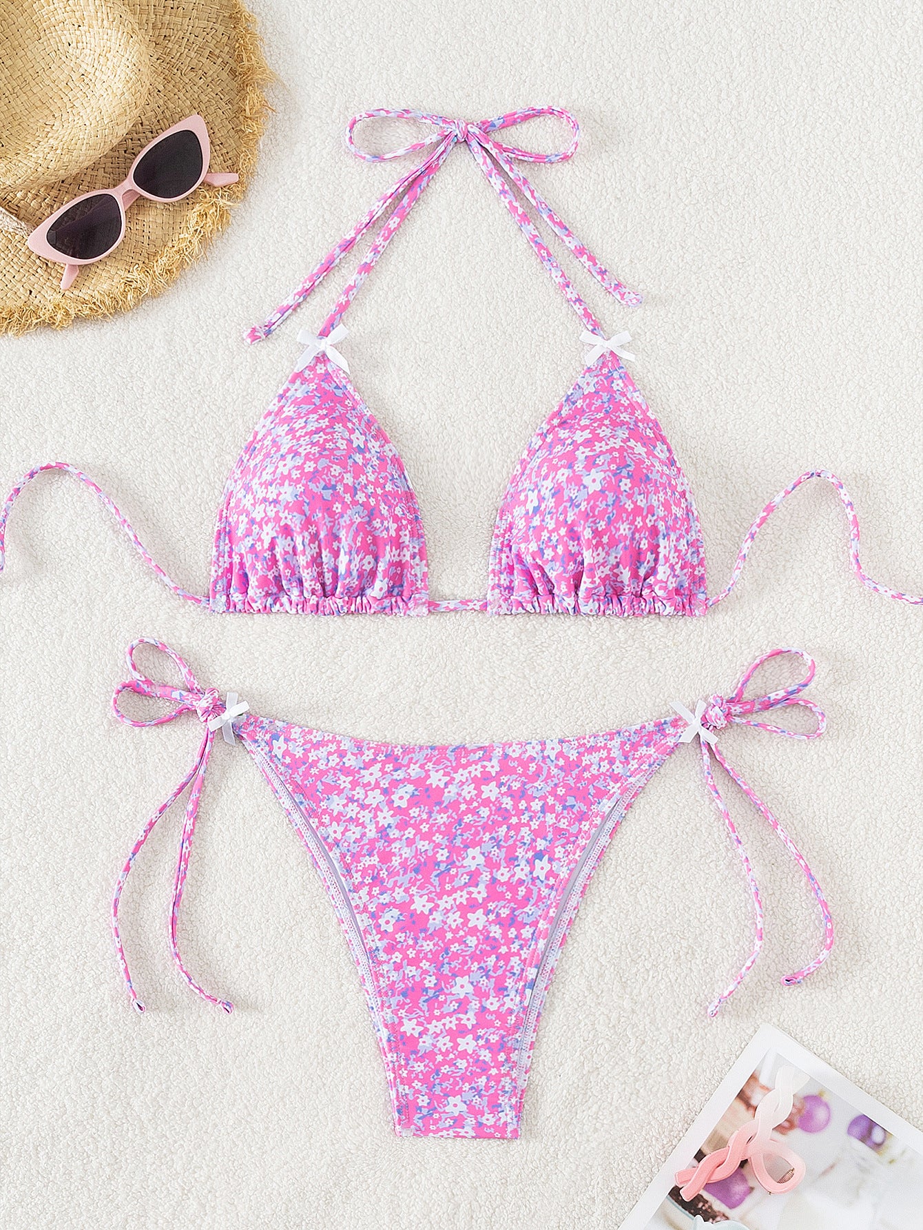 Floral Triangle Cup Lace-Up Bikini for In Water Fun – Sexy & Stylish Swimwear