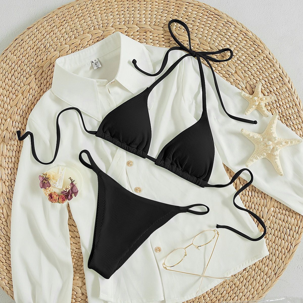 High-Waist Hanging Neck Tie Bikini for In Water Adventures – Trendy Swimsuits