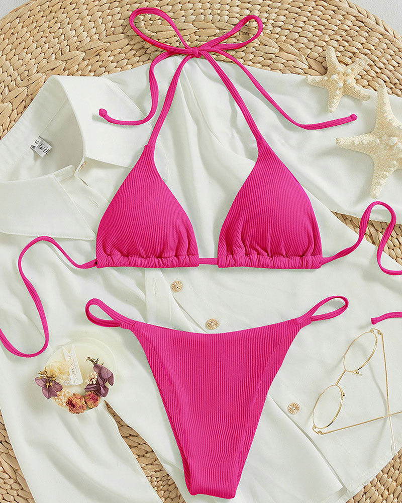 High-Waist Hanging Neck Tie Bikini for In Water Adventures – Trendy Swimsuits