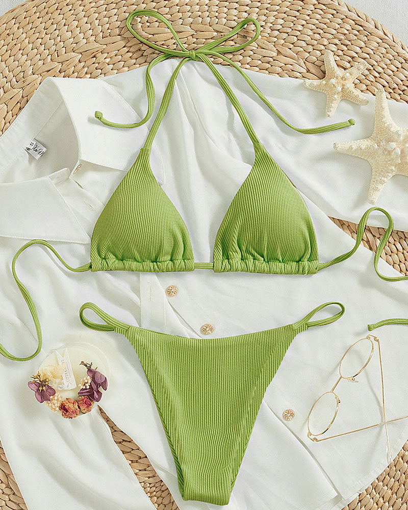 High-Waist Hanging Neck Tie Bikini for In Water Adventures – Trendy Swimsuits