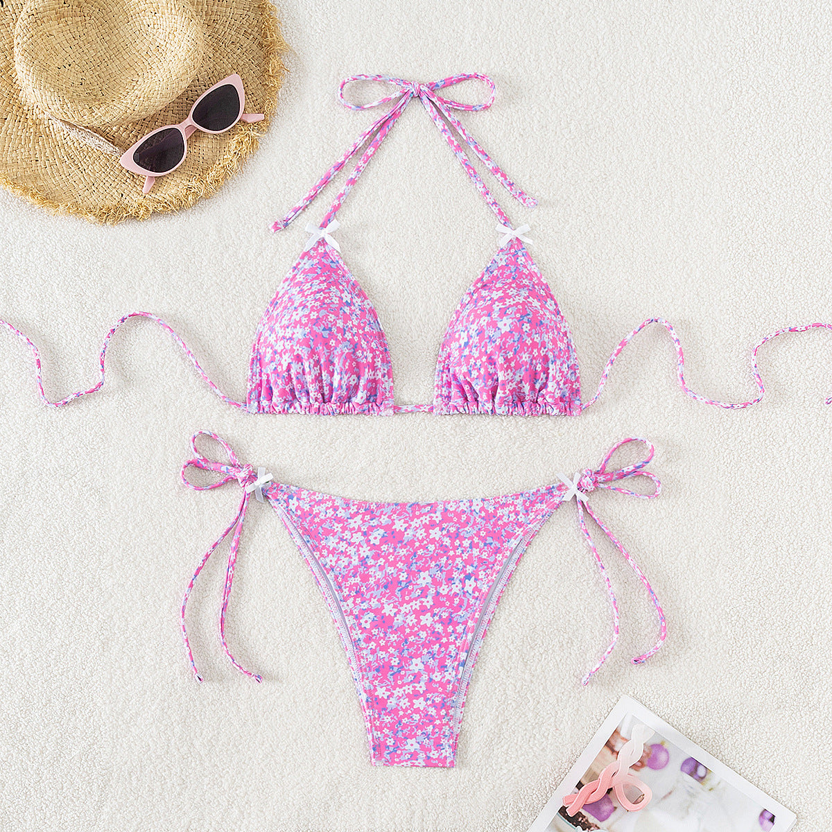 Floral Triangle Cup Lace-Up Bikini for In Water Fun – Sexy & Stylish Swimwear