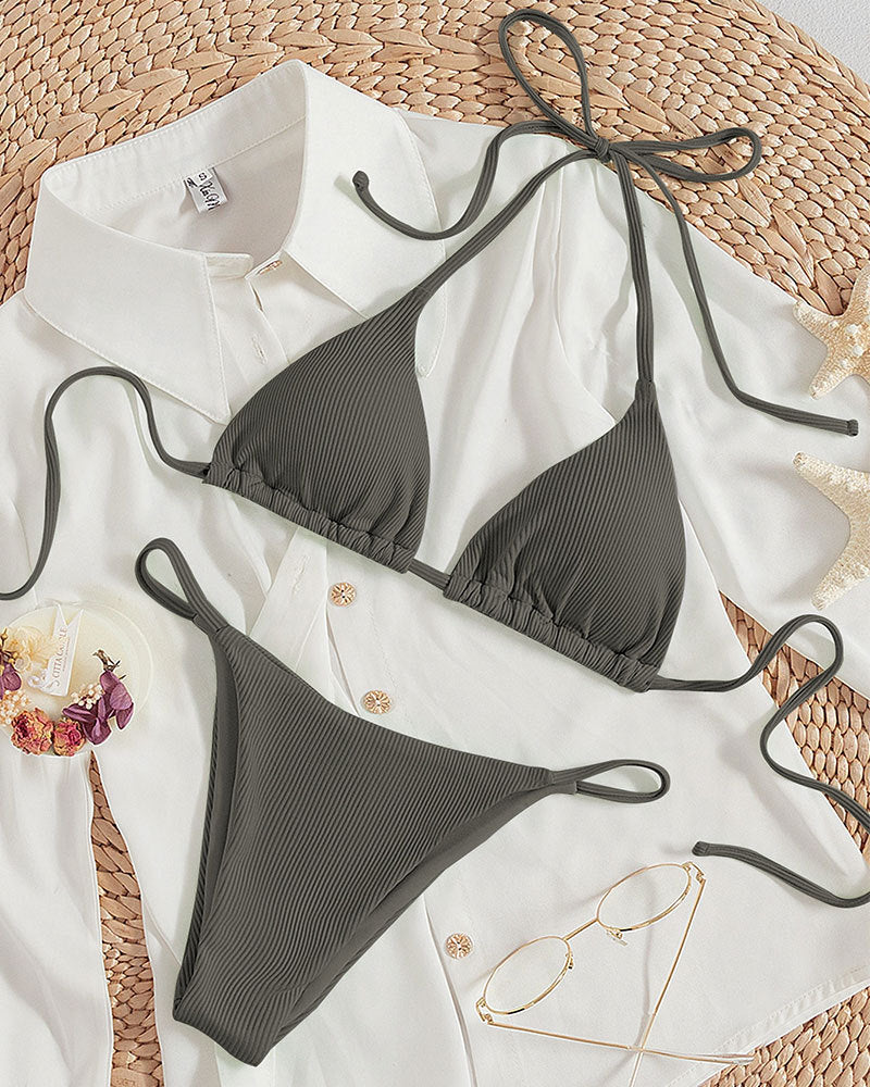 High-Waist Hanging Neck Tie Bikini for In Water Adventures – Trendy Swimsuits