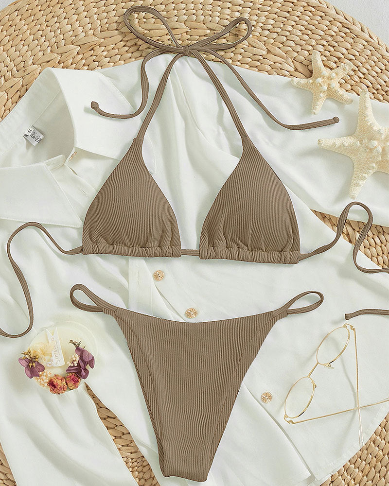 High-Waist Hanging Neck Tie Bikini for In Water Adventures – Trendy Swimsuits