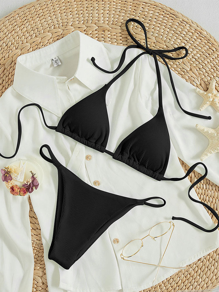 High-Waist Hanging Neck Tie Bikini for In Water Adventures – Trendy Swimsuits