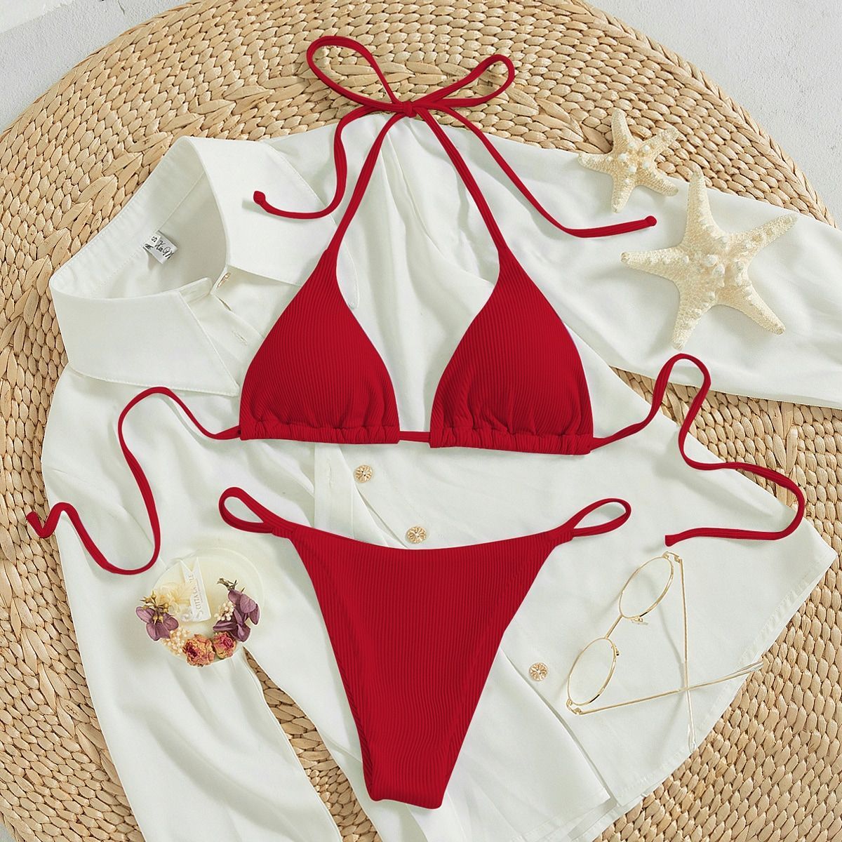 High-Waist Hanging Neck Tie Bikini for In Water Adventures – Trendy Swimsuits