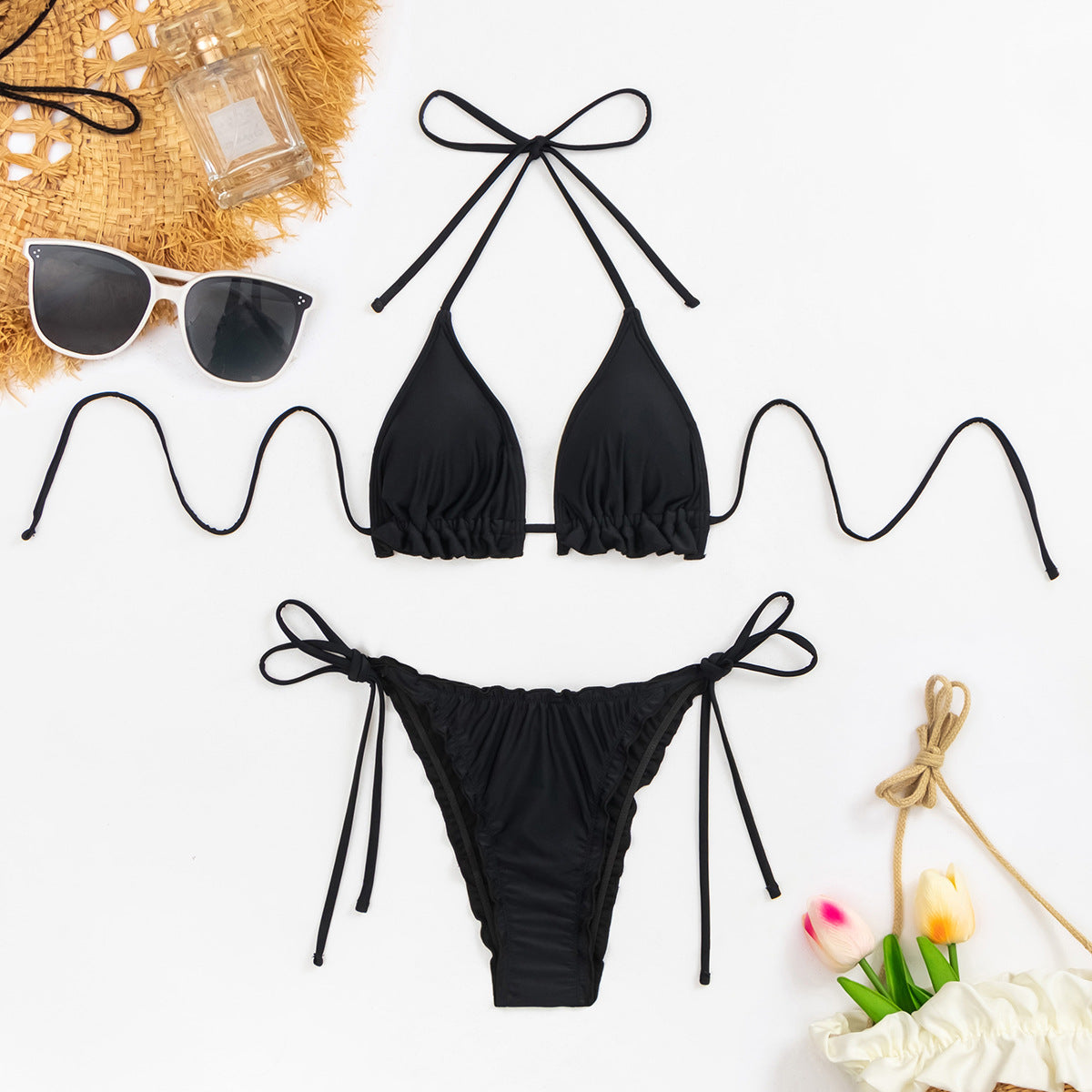Solid Color Lace-Up Backless Bikini Split Swimsuit – Sexy Swimwear for In Water Fun