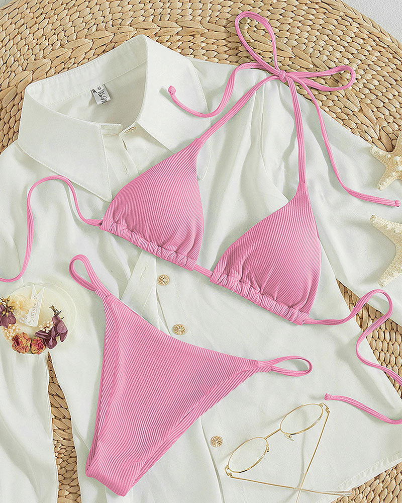 High-Waist Hanging Neck Tie Bikini for In Water Adventures – Trendy Swimsuits