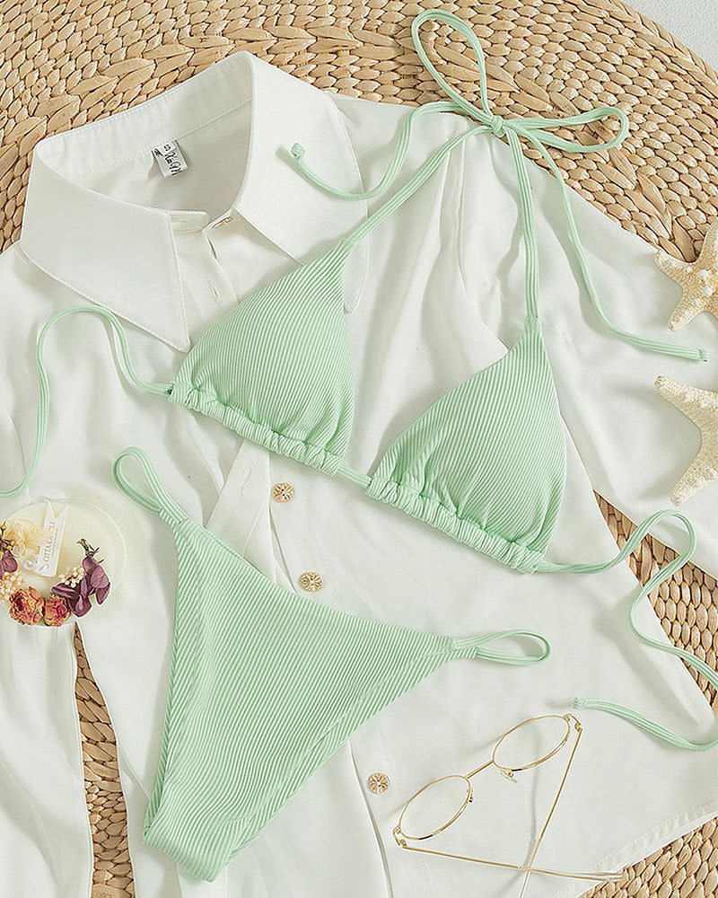 High-Waist Hanging Neck Tie Bikini for In Water Adventures – Trendy Swimsuits