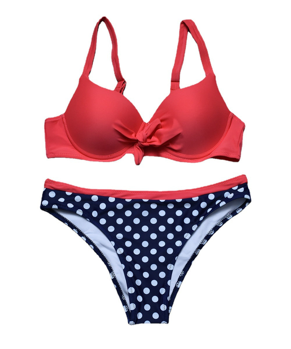 Split Bikini Polka Dot Sling Bikini Solid Color Backless Swimsuit